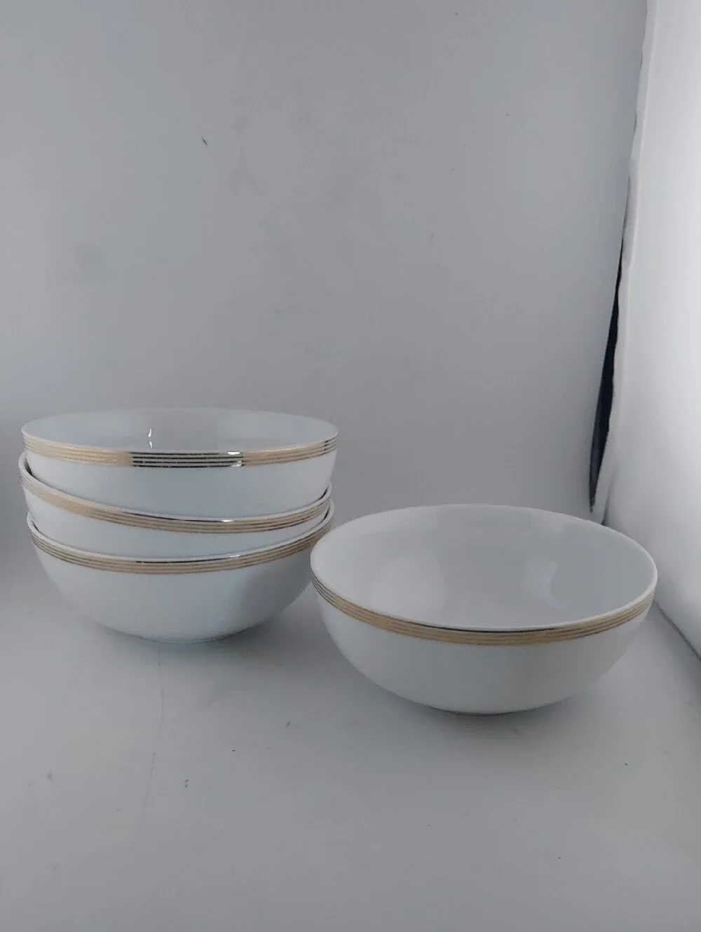Martha Stewart White Ceramic Serving Bowls with Gold Trim - Set of 4